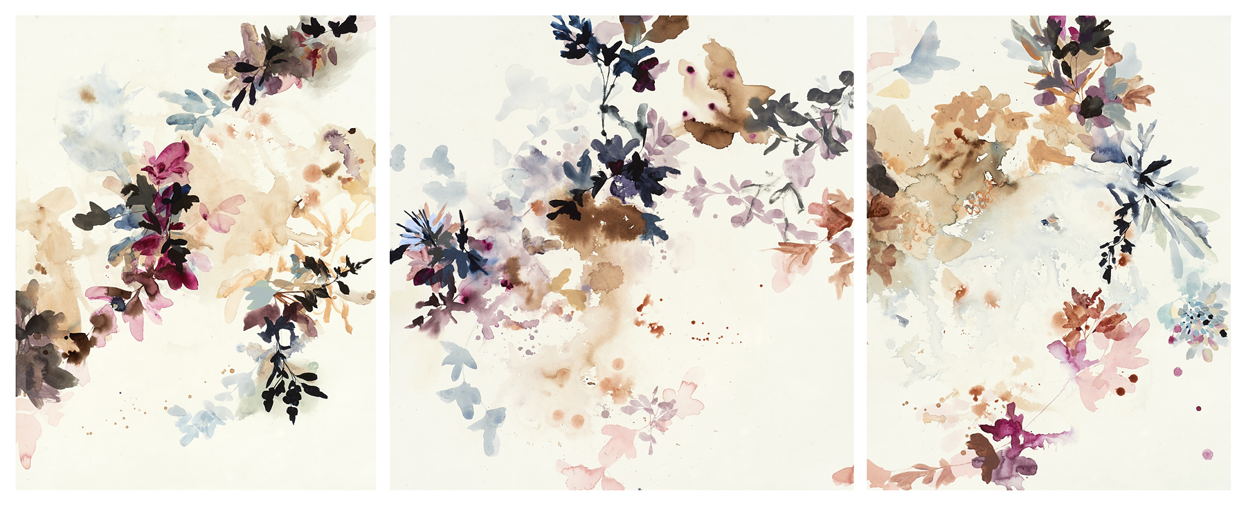 Wildflower Study - deep purple, 2019, mixed media on paper, 29 x 72.5"