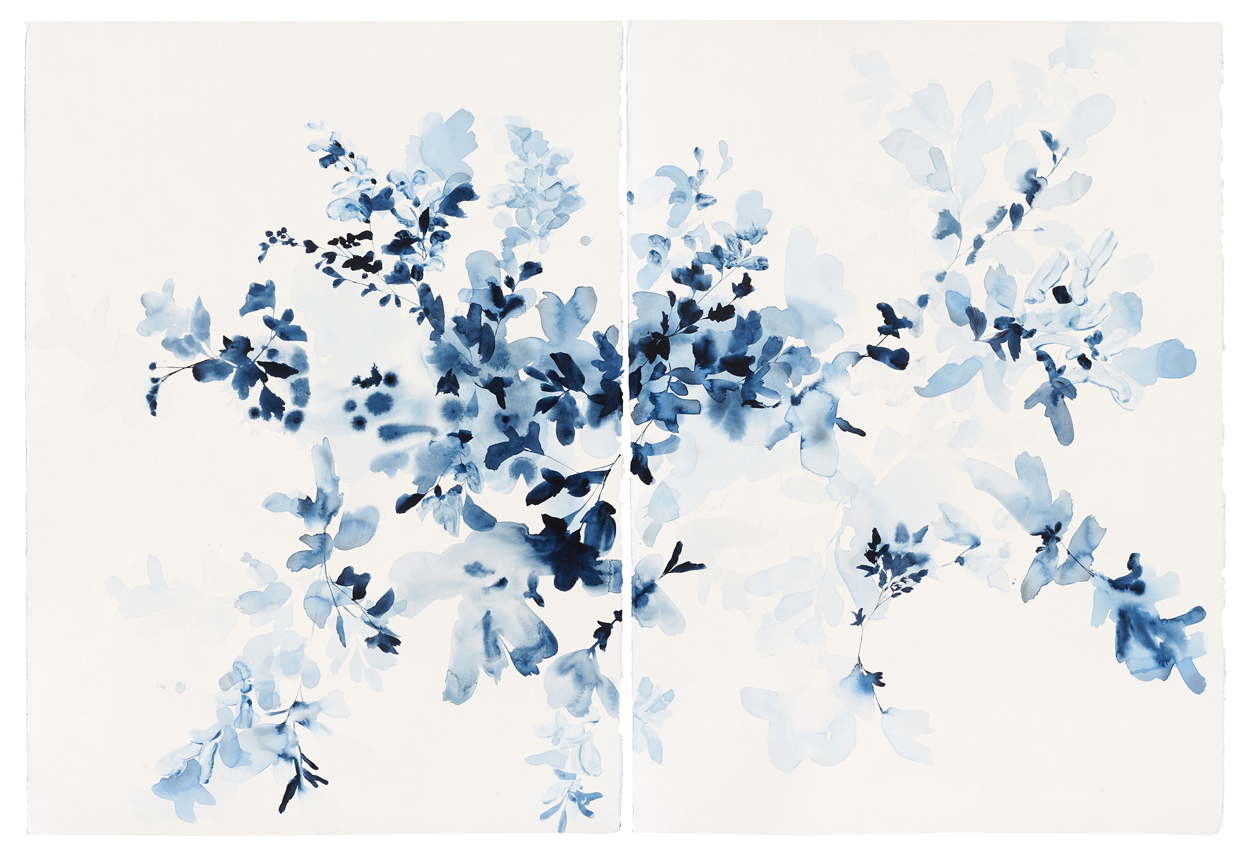 Indigo Brush-A19, 2019, mixed media on paper, 41 x 59" (2 @ 41 x 29.5" each)