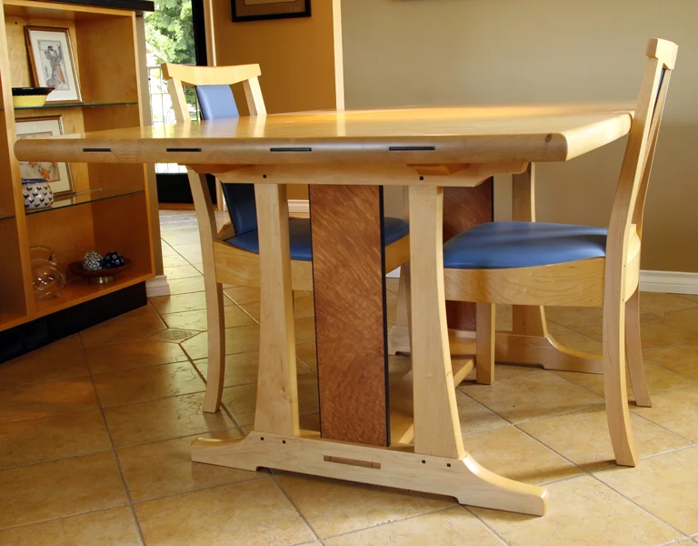 JR DINING TABLE - EASTERN MAPLE, ARBUTUS BURL, EBONY