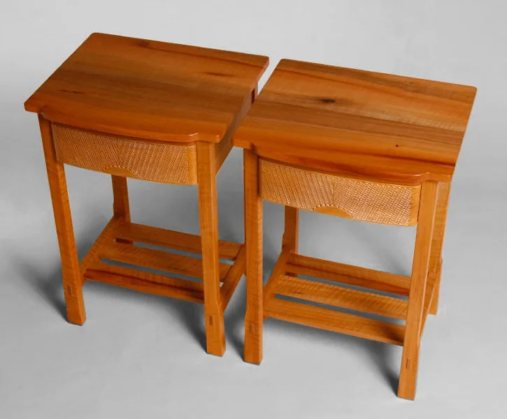 SUNRISE BEDSIDE TABLES - ARBUTUS, CARVED DETAIL