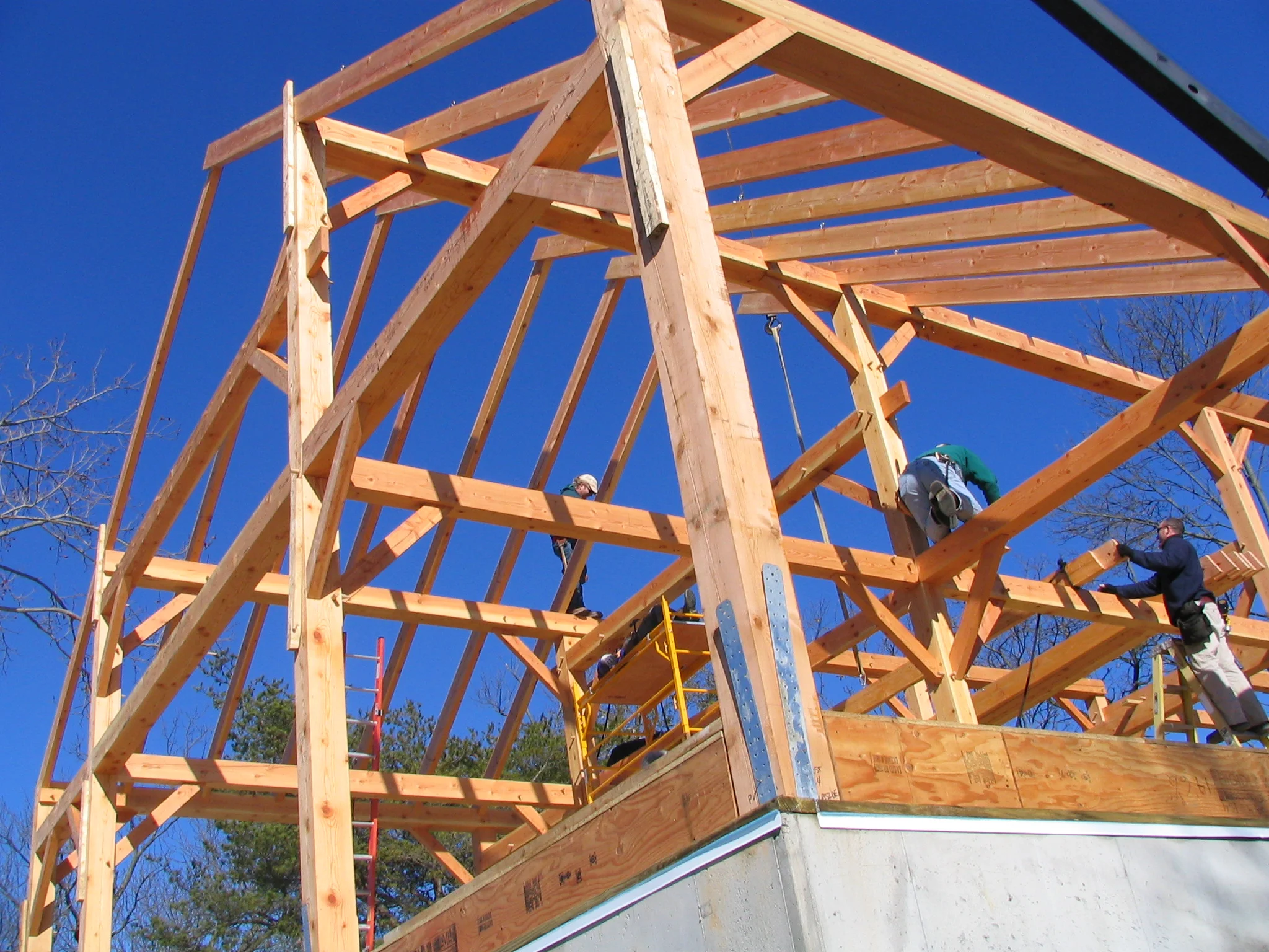 Great sunny, crisp day for erecting a Doug Fir frame with friends!