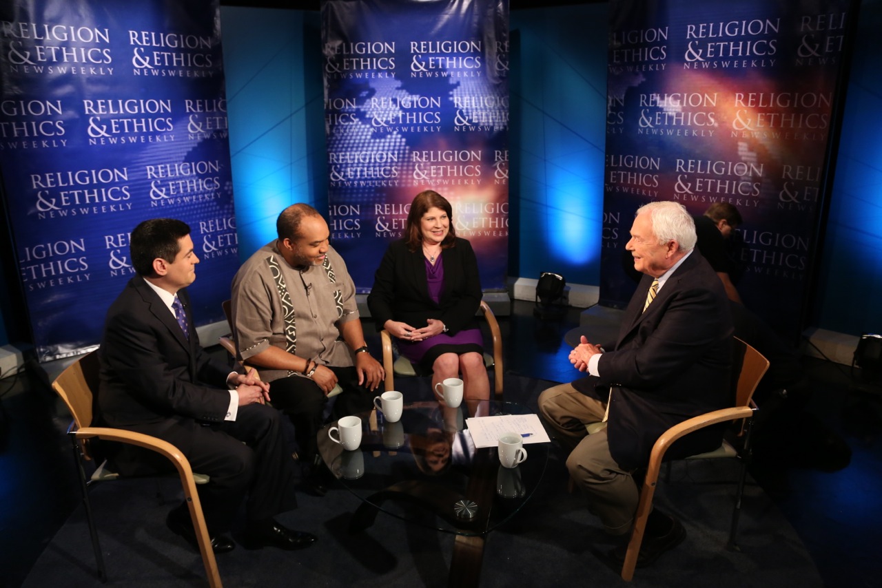 Kim Lawton on the set of the PBS show "Religion & Ethics NewsWeekly" 2015