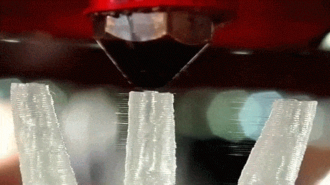 A close-up of the FDM printing process.