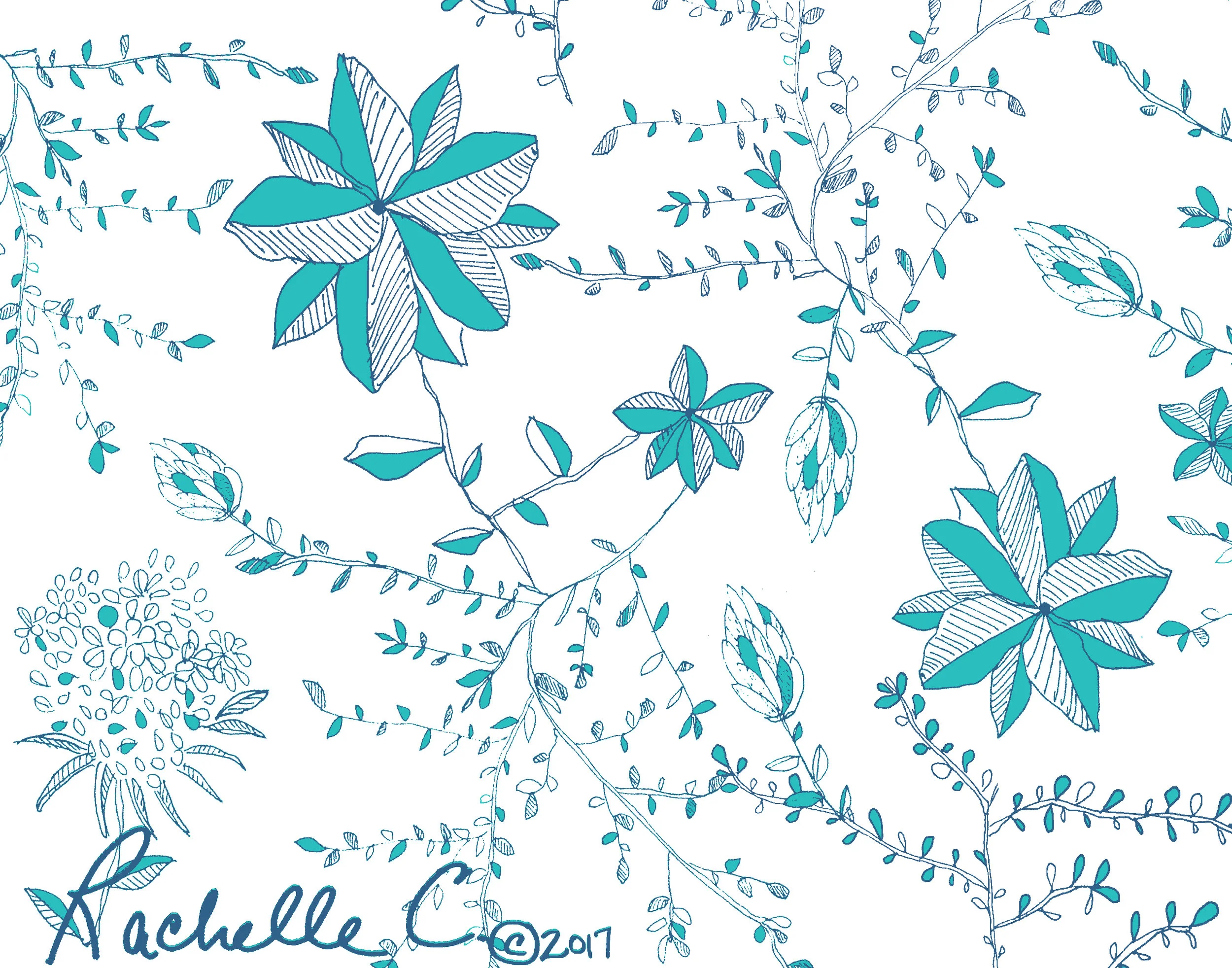 Original freehand sketch "Gardenscape" by Rachelle Caliolio Design copyright 2019. All rights reserved.