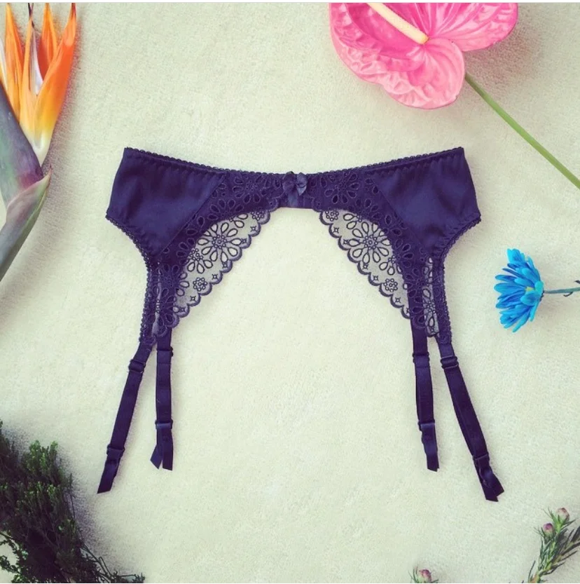 Silk charmeuse and eyelet lace suspender belt