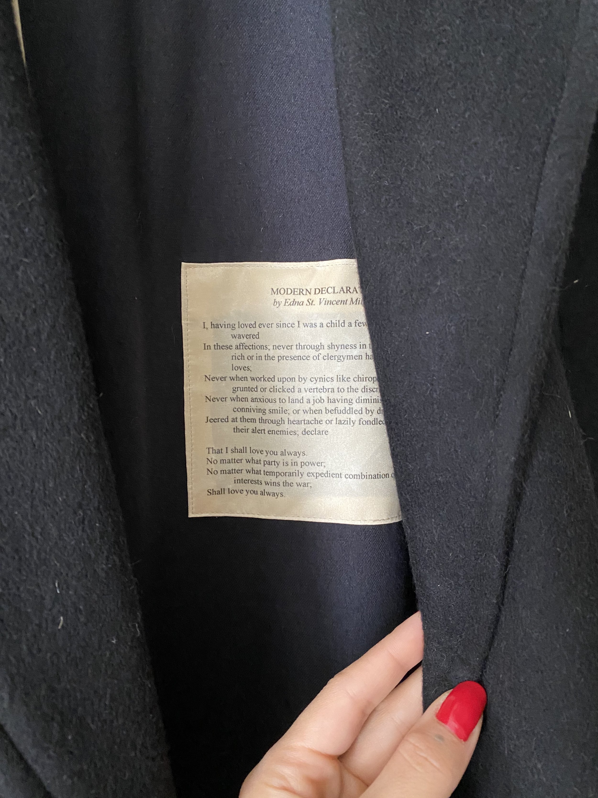 Detail of Poetry Printed Inside on Silk Crepe de Chine