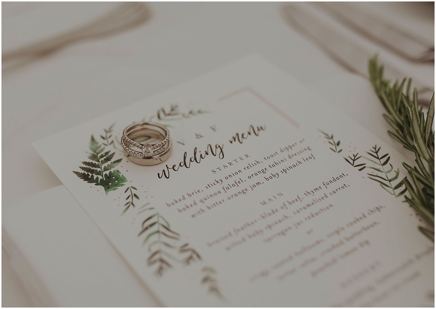 Vikki: We wanted to go with a simple, botanical theme and found Minted which is a really cool online stationary provider that supports independent local designers and artists all around the US. They have lots of unique, pretty designs and the whole process was really easy and everything was delivered right to our door!