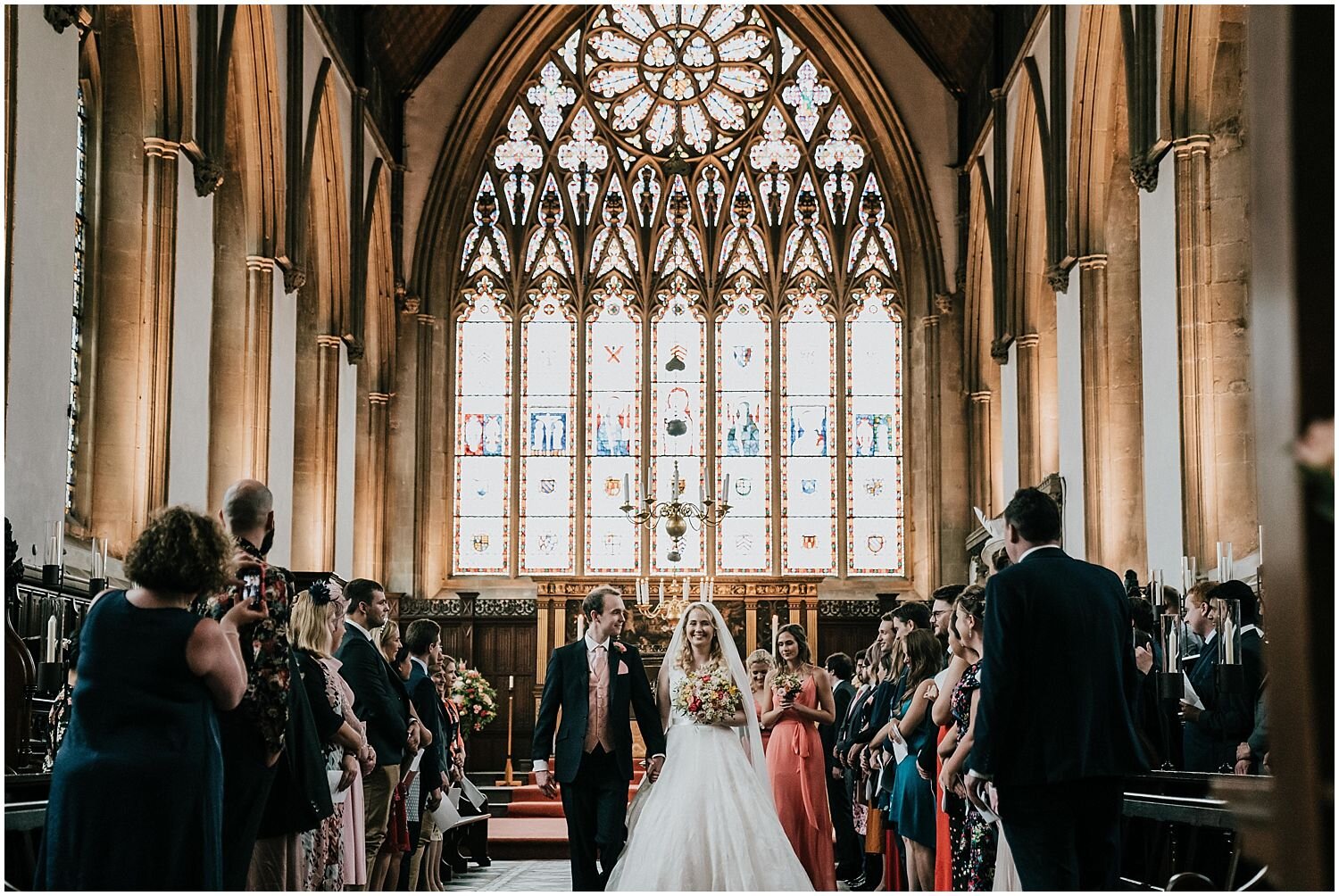 Bride and groom at Merton College Chapel in Oxford