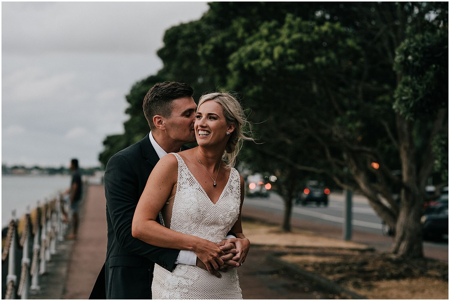 Mission Bay sunset wedding photo Auckland