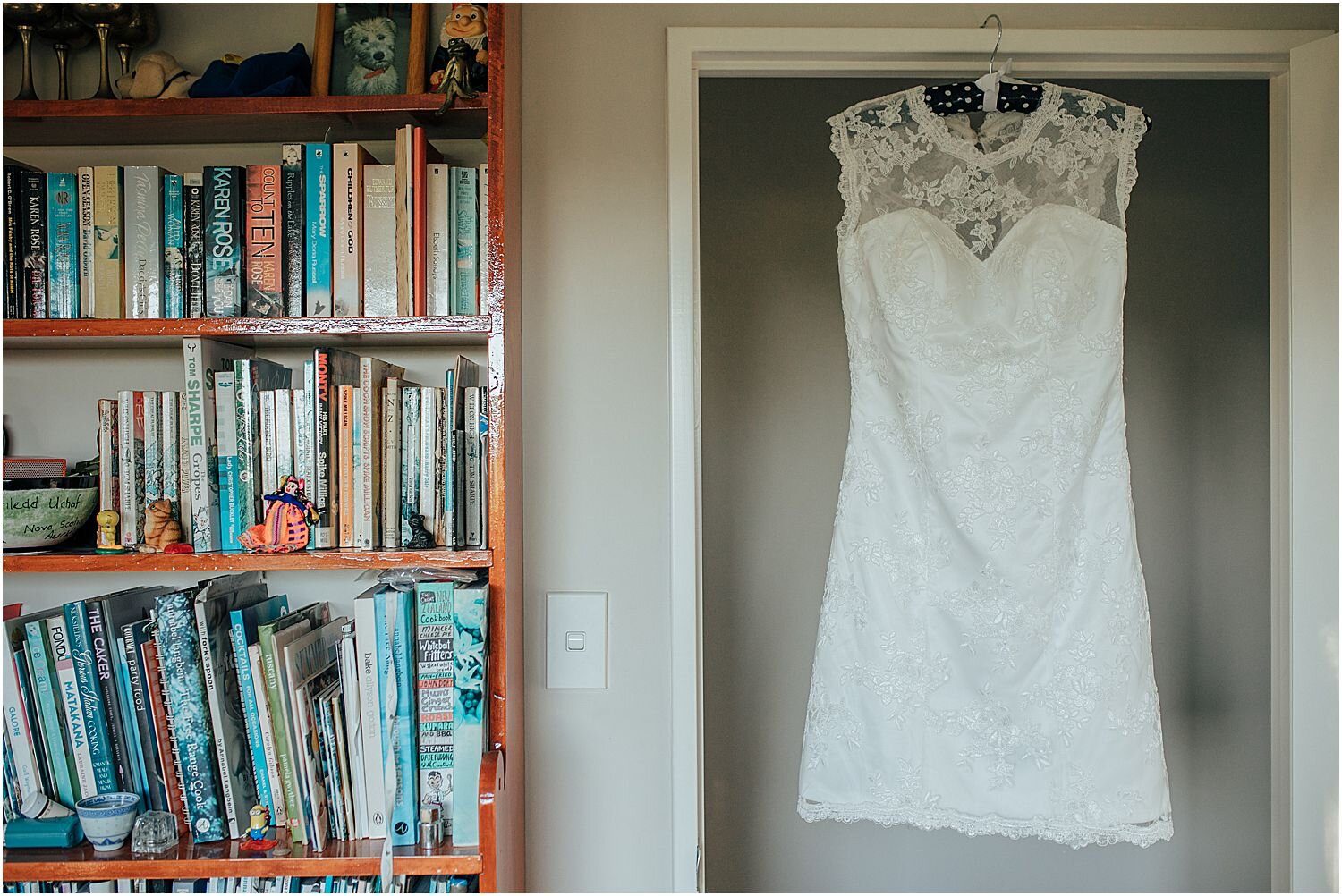 Wedding dress with book shelf