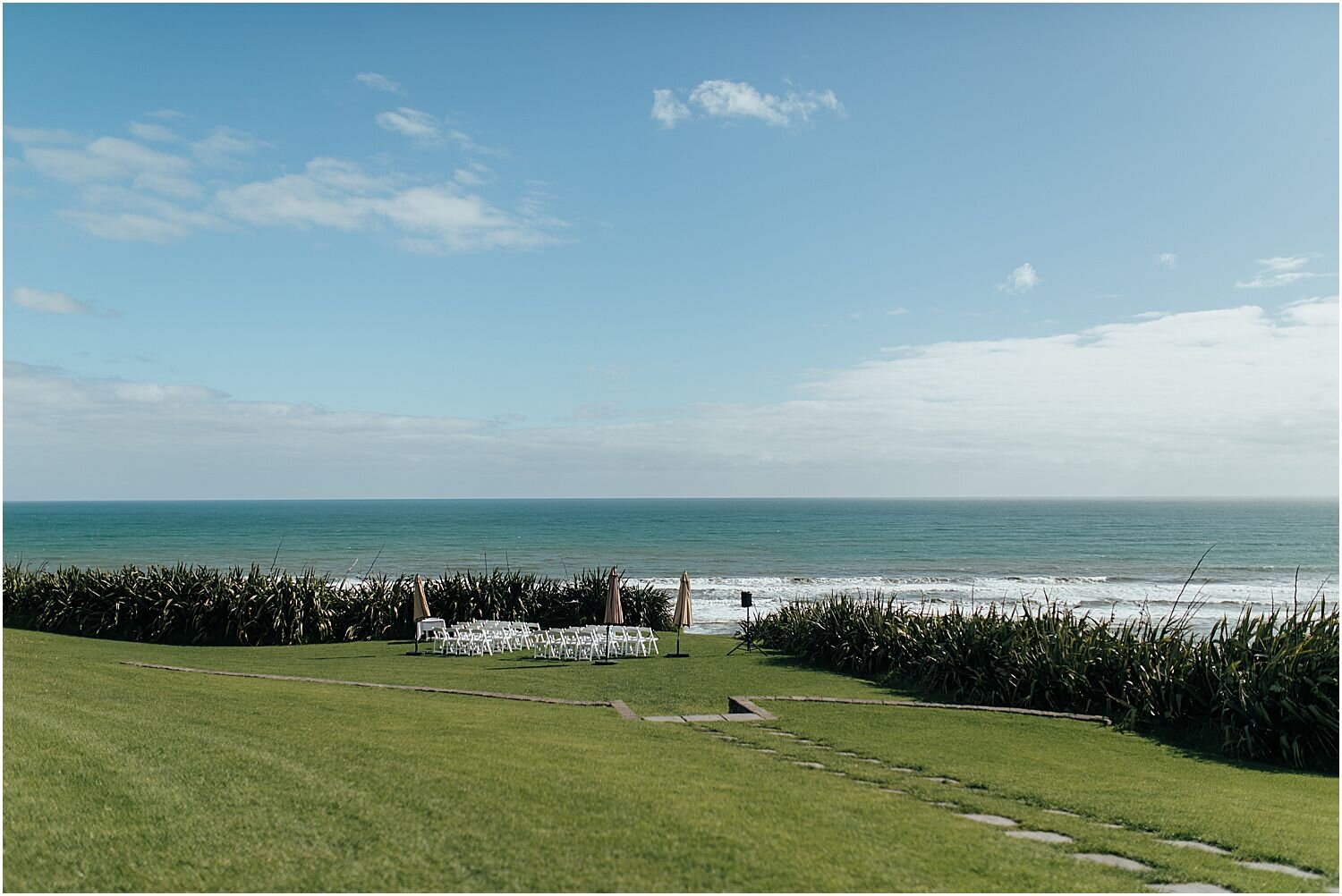 Wedding ceremony set up at Castaways Resort, Waiuku