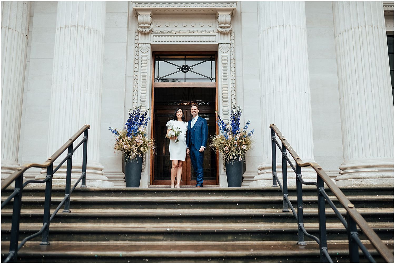 Old Marylebone Town Hall wedding photo on steps