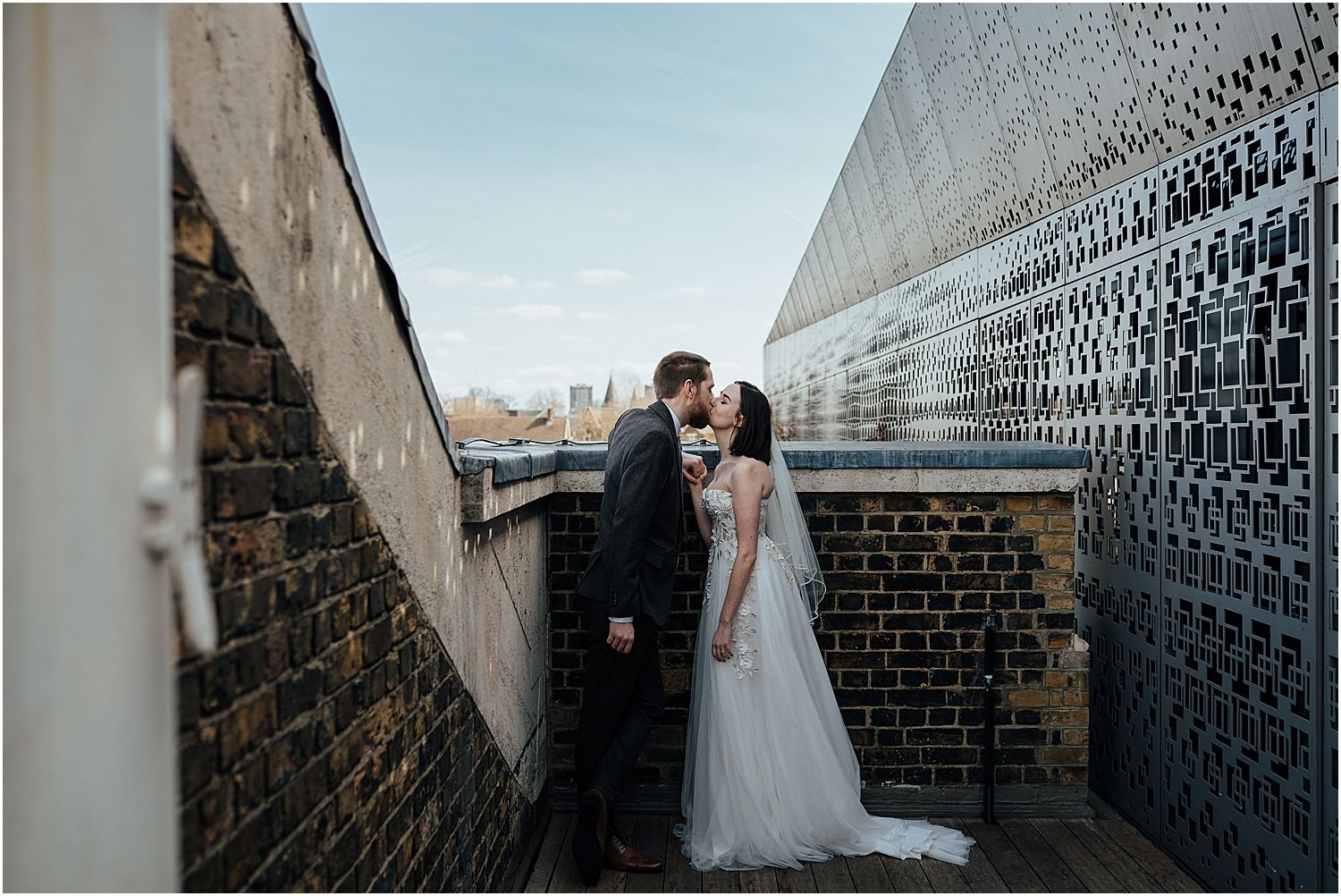 Bethnal Green Town Hall hotel roof terrace wedding photo