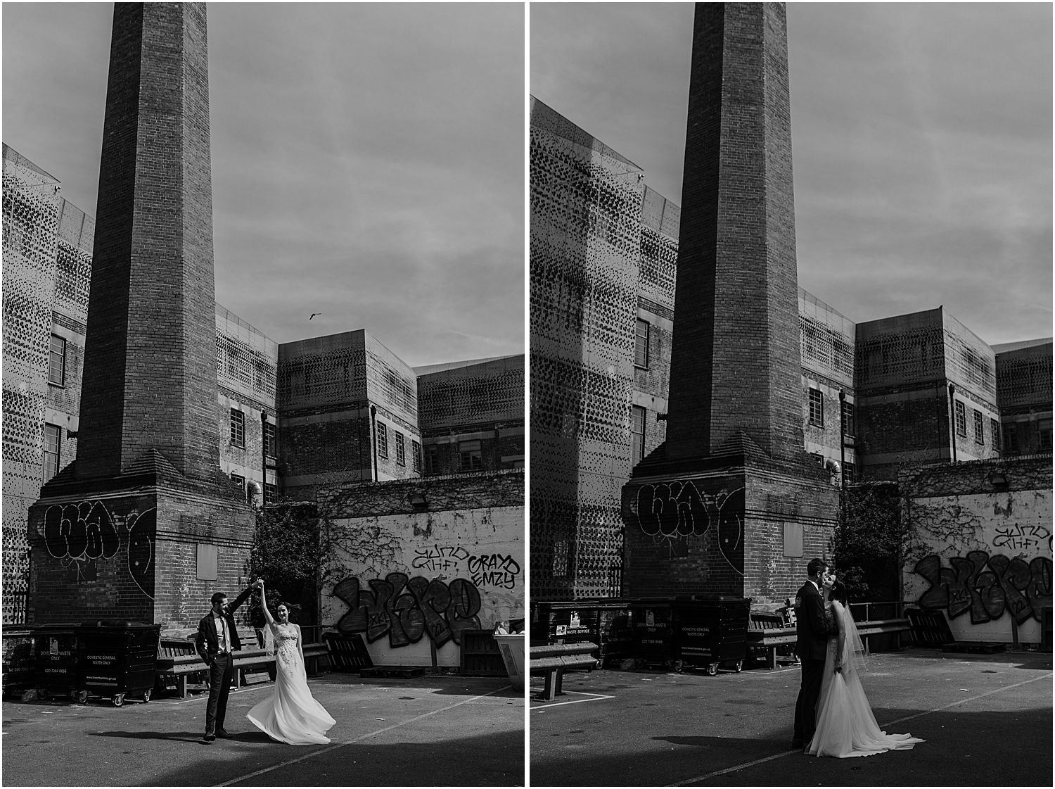 East London wedding photo in black and white