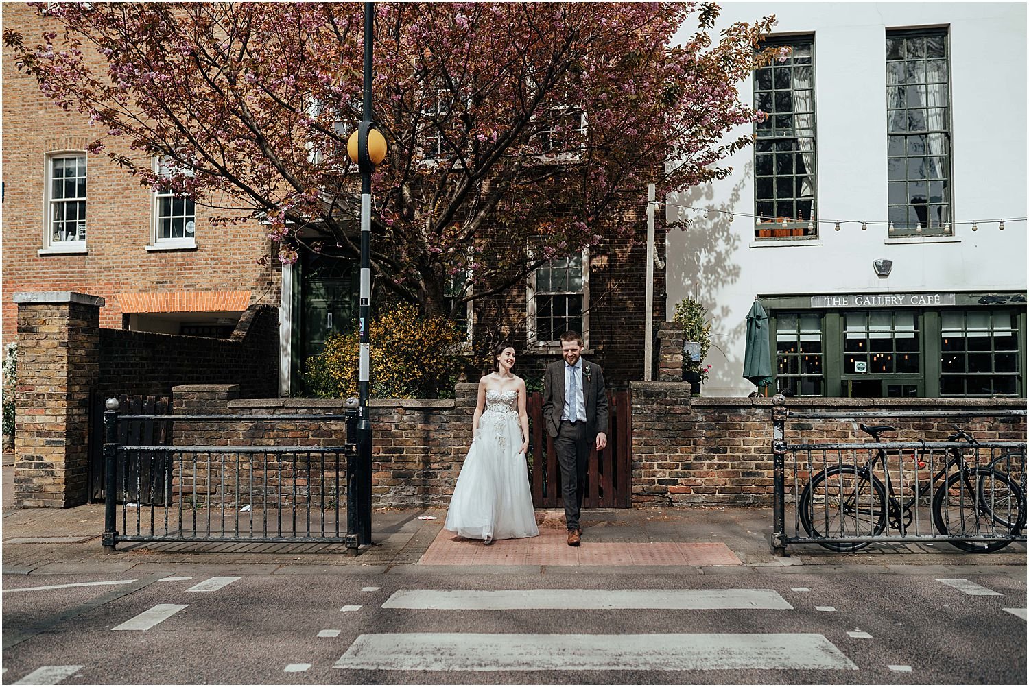 Bride and groom on their wedding day in Bethnal Green