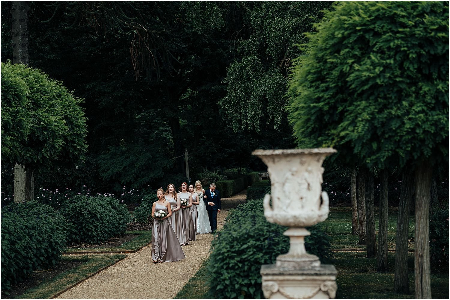 Bridal party arriving for wedding ceremony at Chiswick House