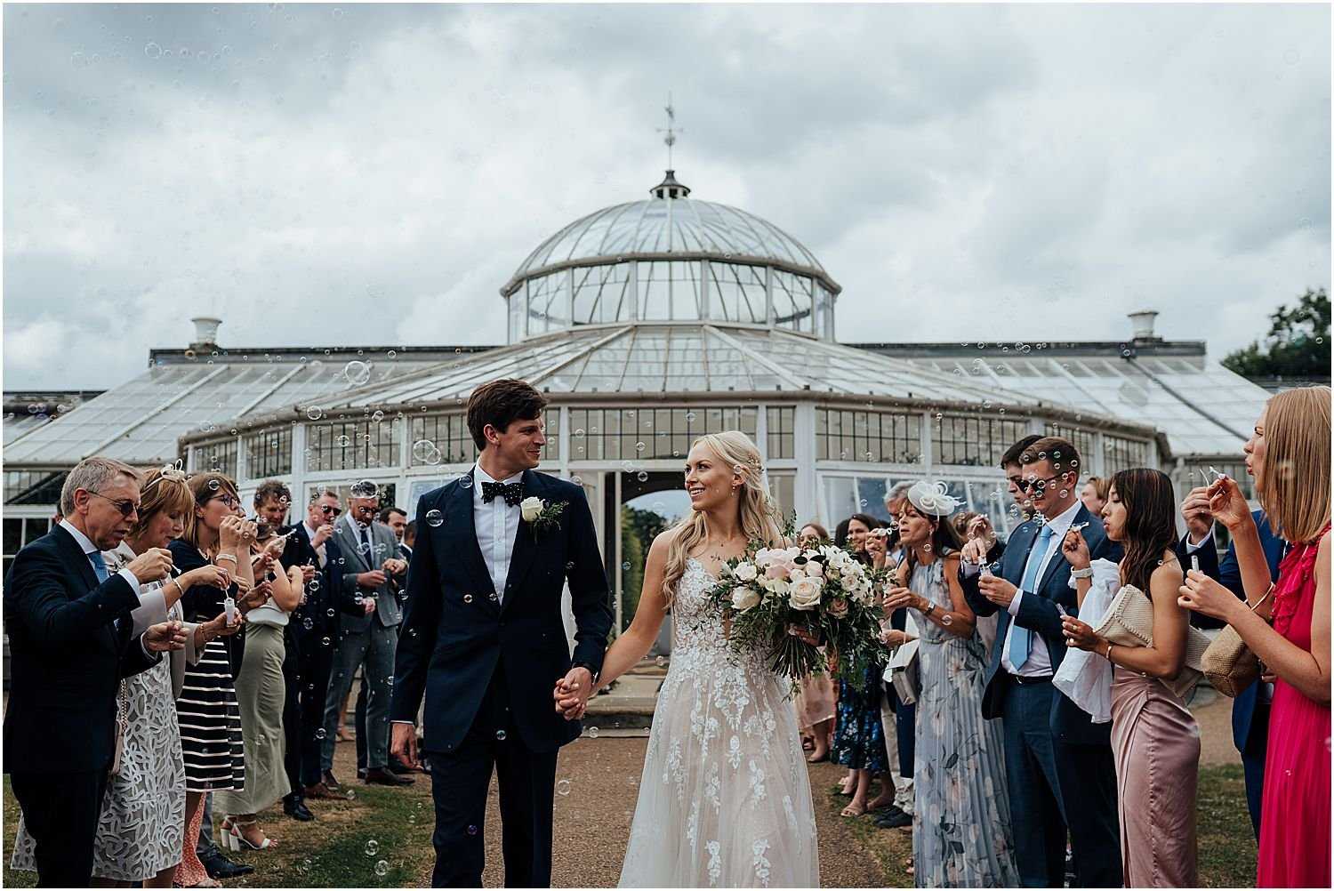 Chiswick House and Gardens conservatory wedding bubbles send off