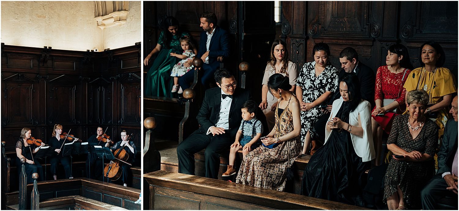 Wedding guests in Convocation House at Oxford University