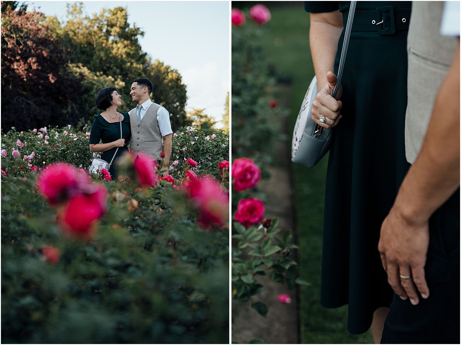 Couple visiting rose gardens in London 