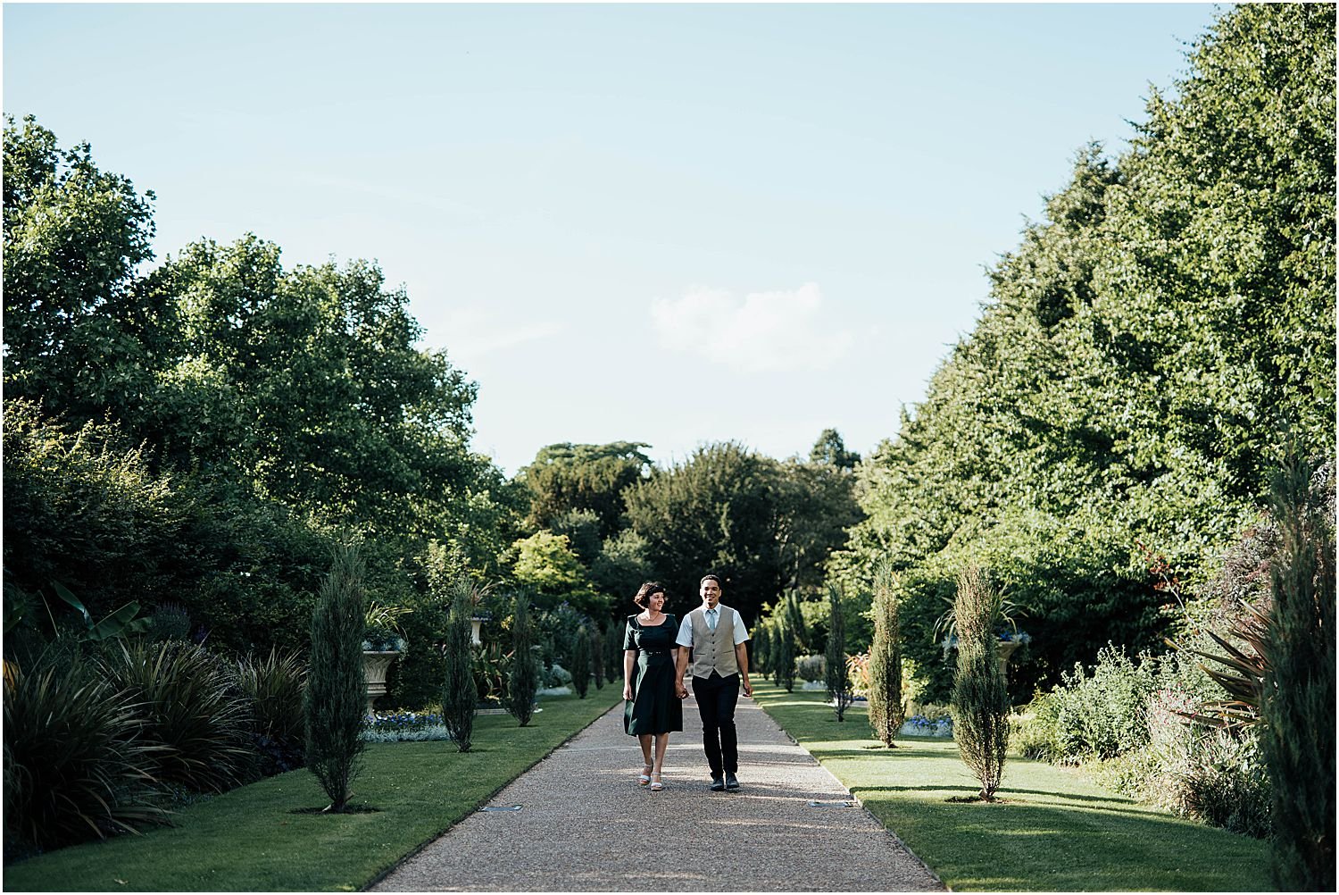 Engaged couple going for a walk in a London park