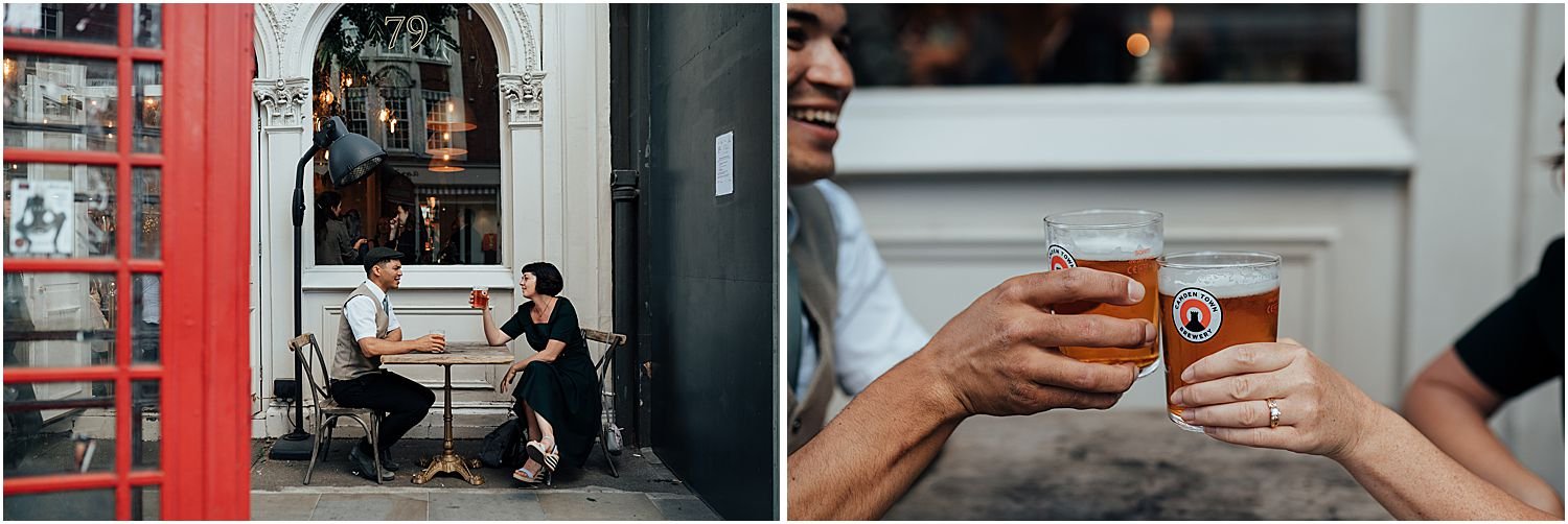 Tourists in London having a beer