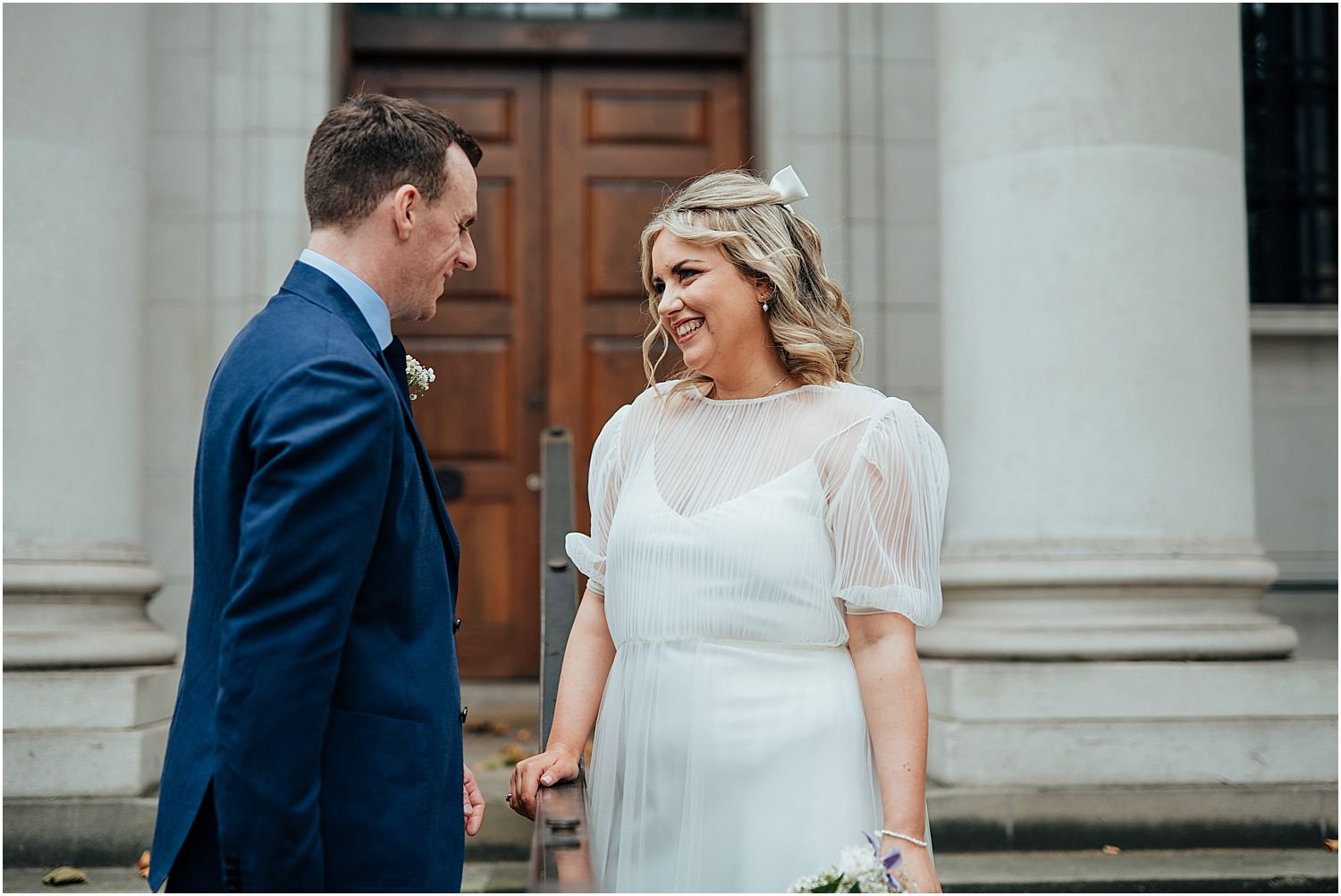 Bride and groom on their elopement day in London 