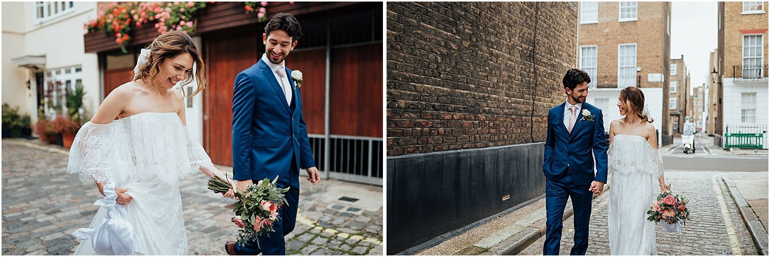 Relaxed wedding photos on streets in London