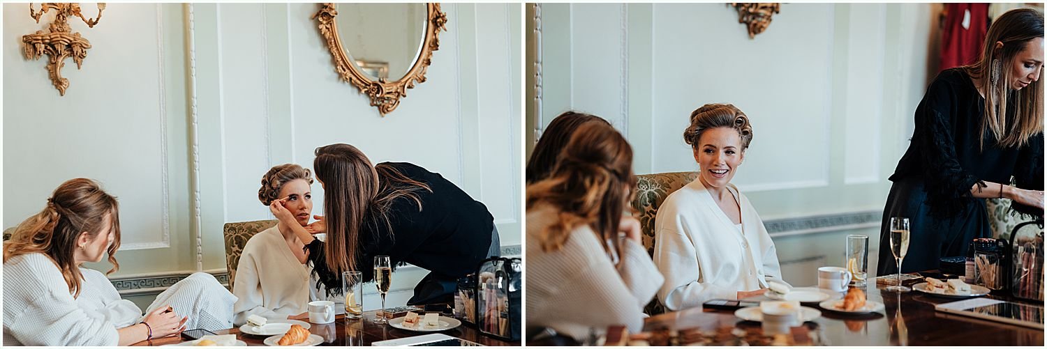 Wedding photos of bride and bridesmaids getting ready at RAC in London