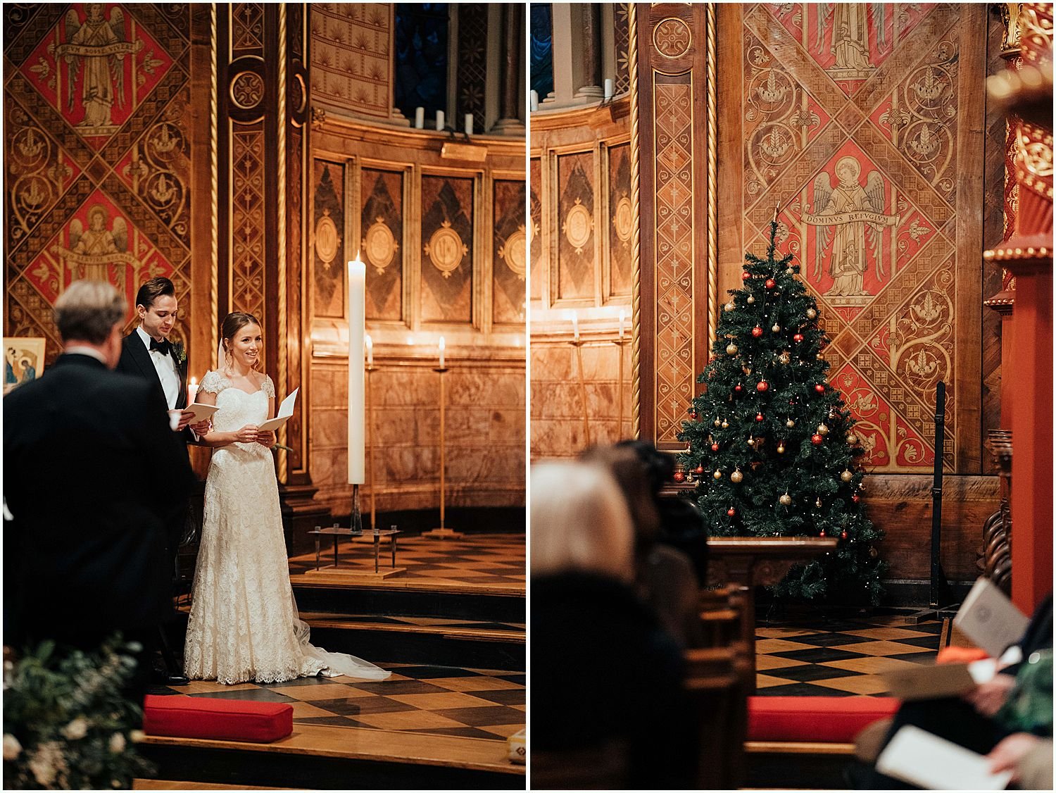 Wedding ceremony at Christmas in Kings College Chapel London