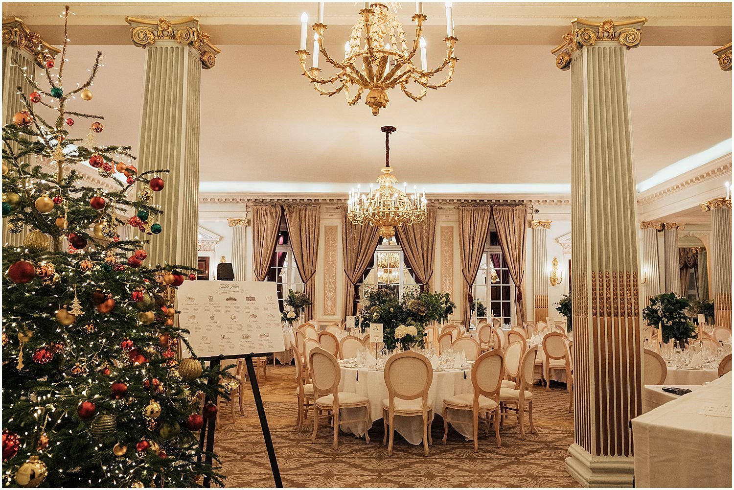 Reception room at RAC decorated for Christmas