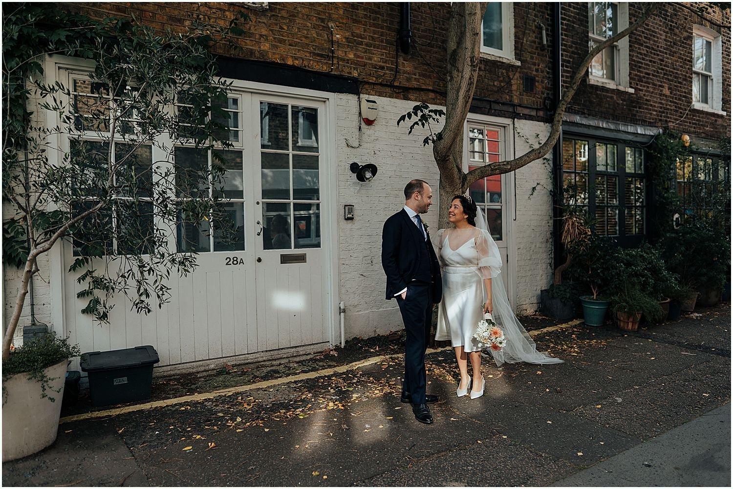 Bride and groom on London street