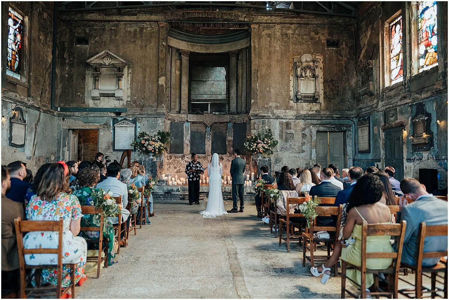 Wedding ceremony in Asylum chapel with candlelight