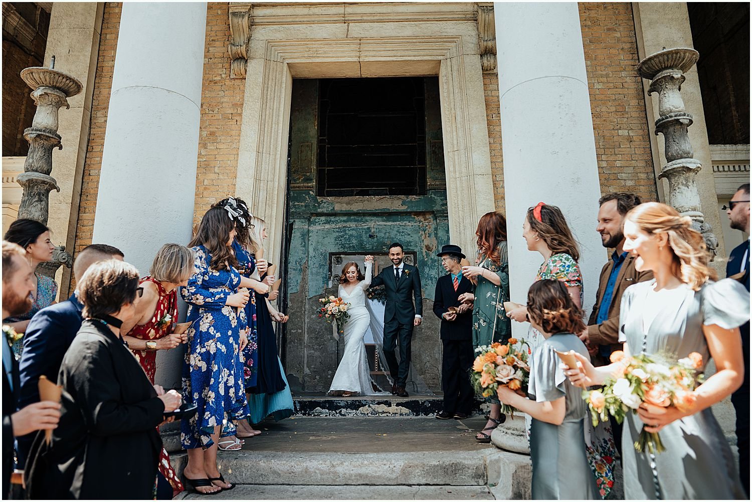 Confetti exit of bride and groom at Asylum Chapel wedding