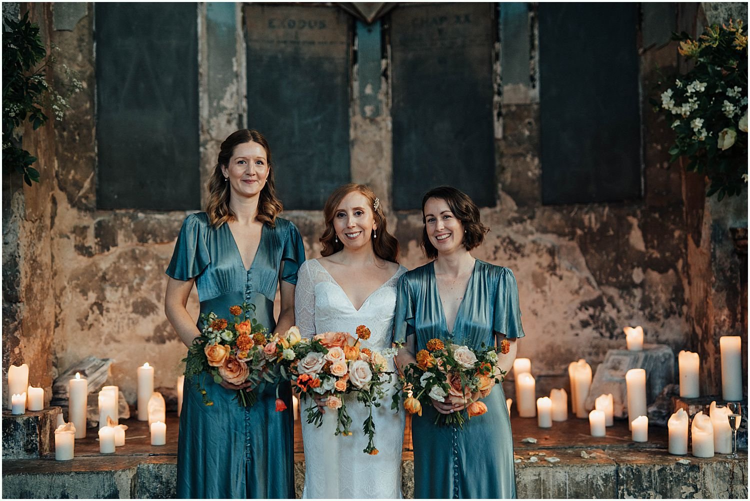Bridesmaids with candles in Asylum Chapel