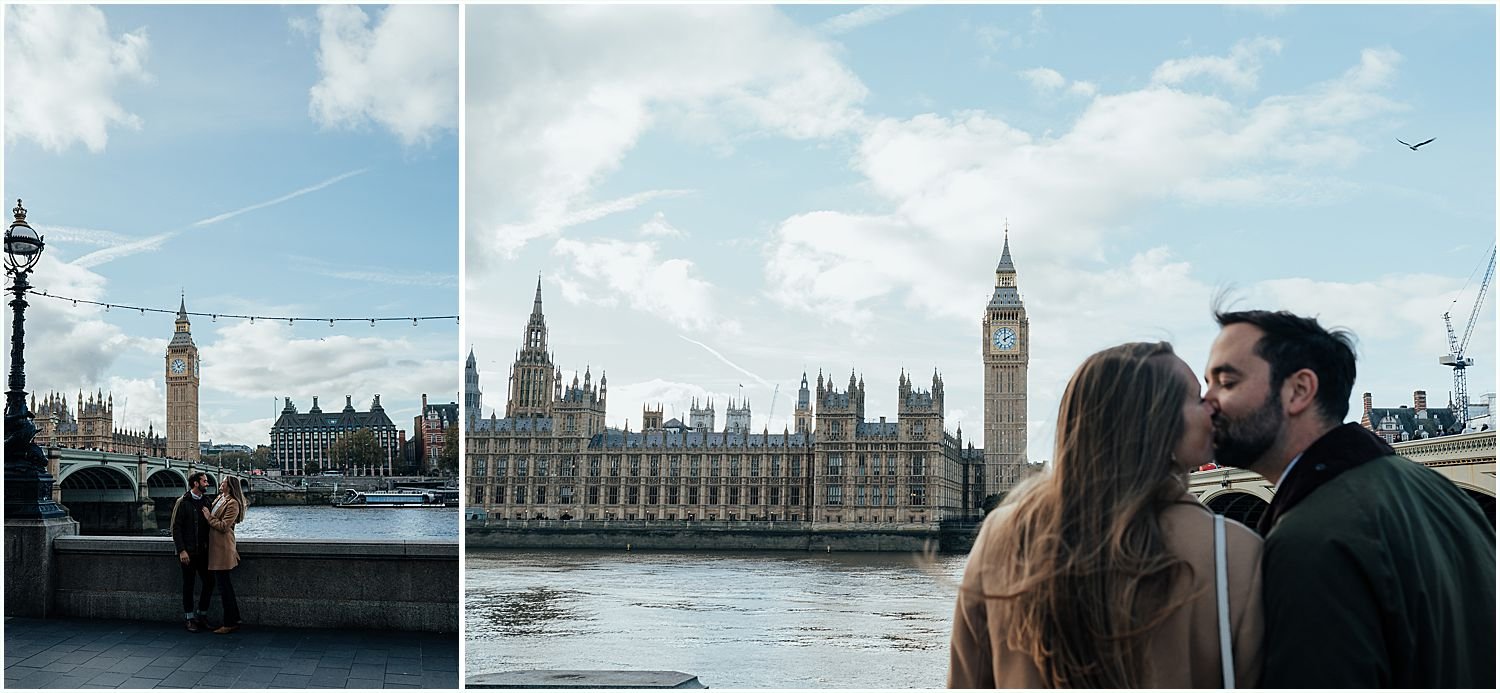 Engagement photo with houses of Parliament, Westminster
