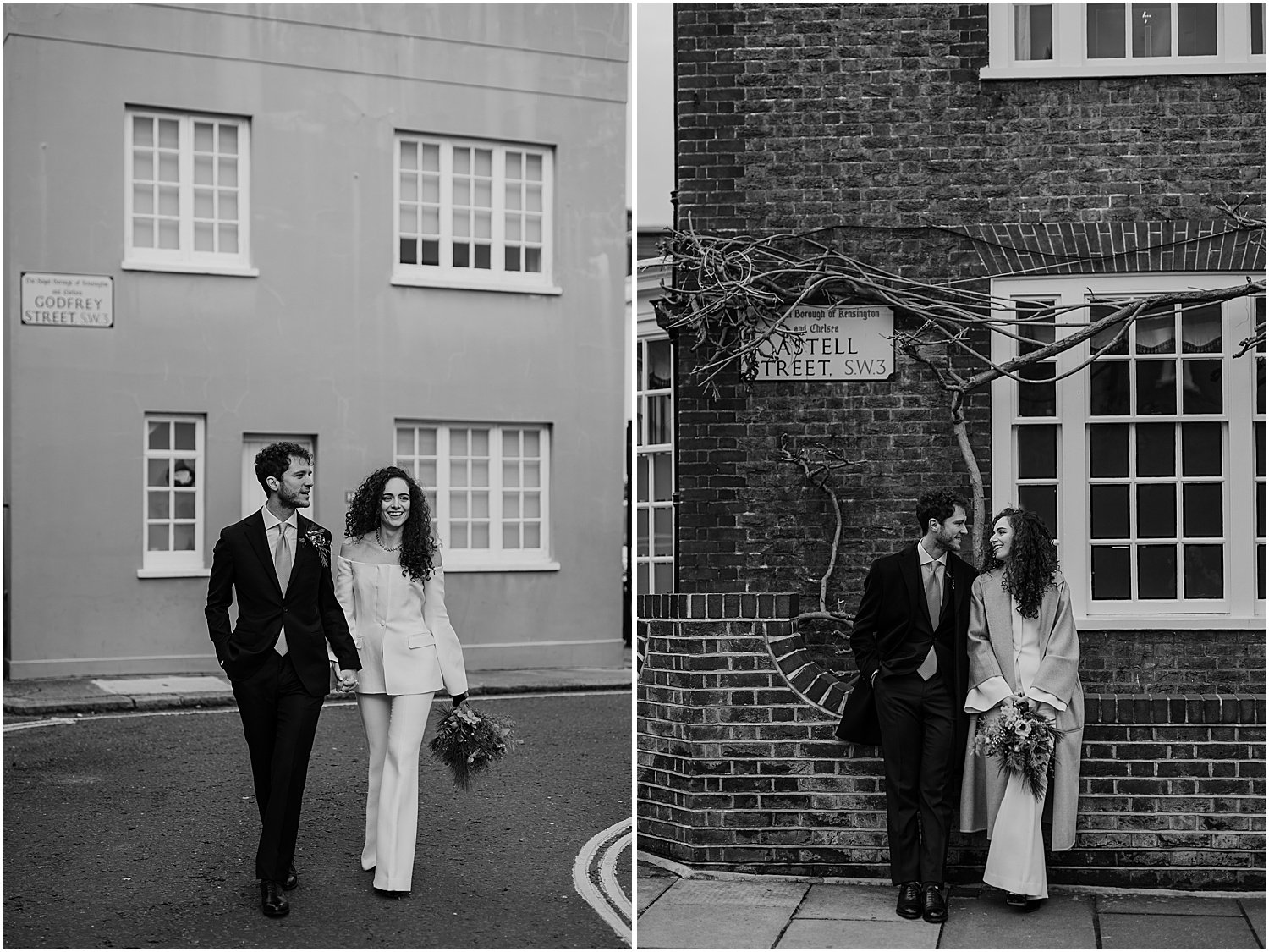 Black and white wedding photo of couple in Chelsea