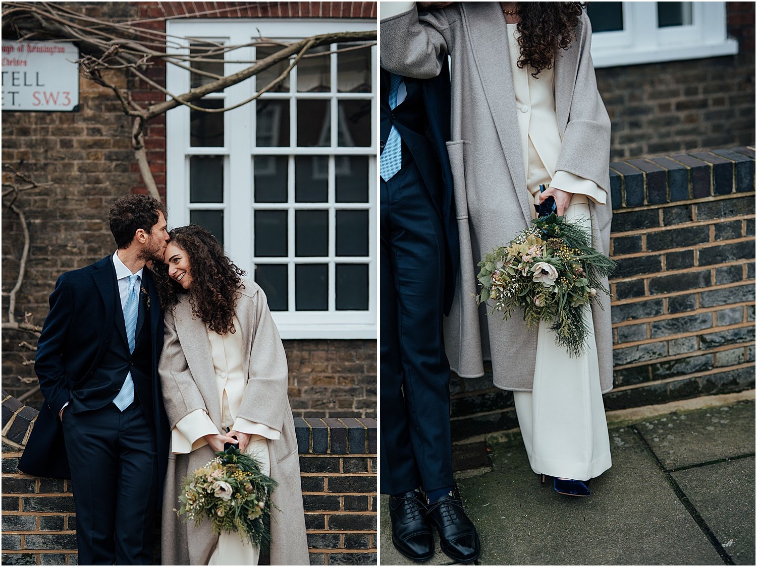 Candid wedding photo in Chelsea in winter