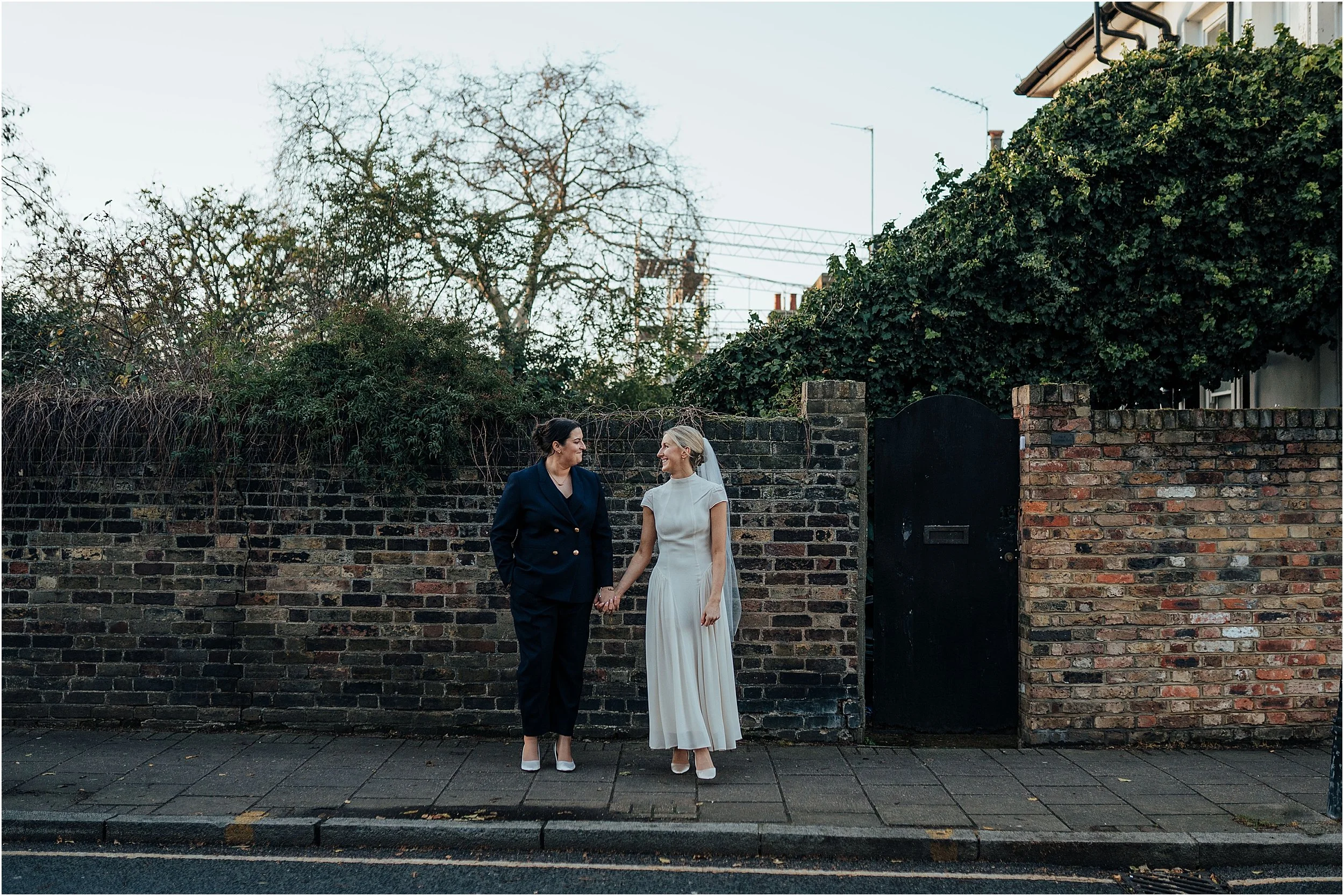 Two brides on their wedding day in Islington