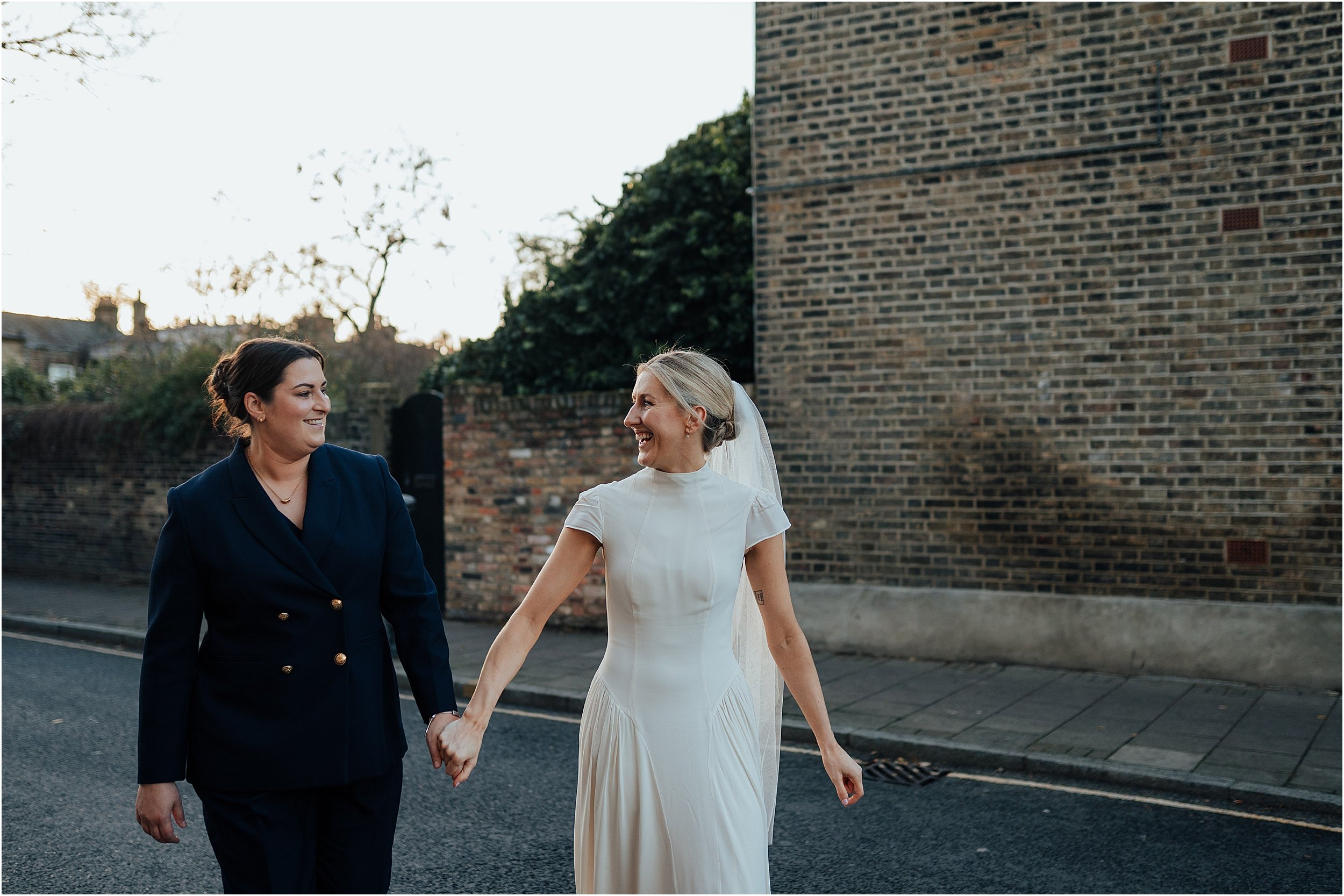 Lesbian couple walking on streets of Islington