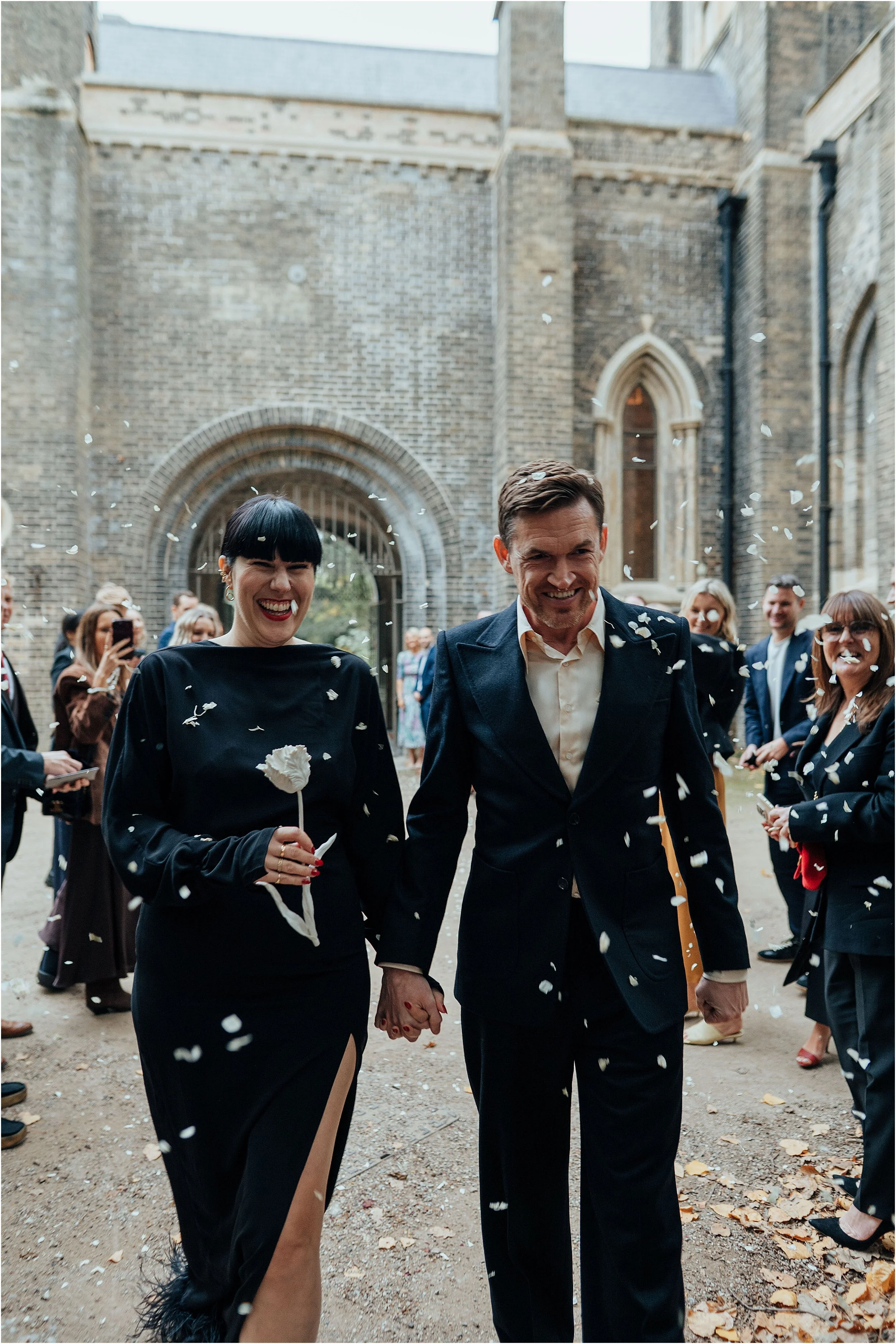 Confetti photo outside chapel