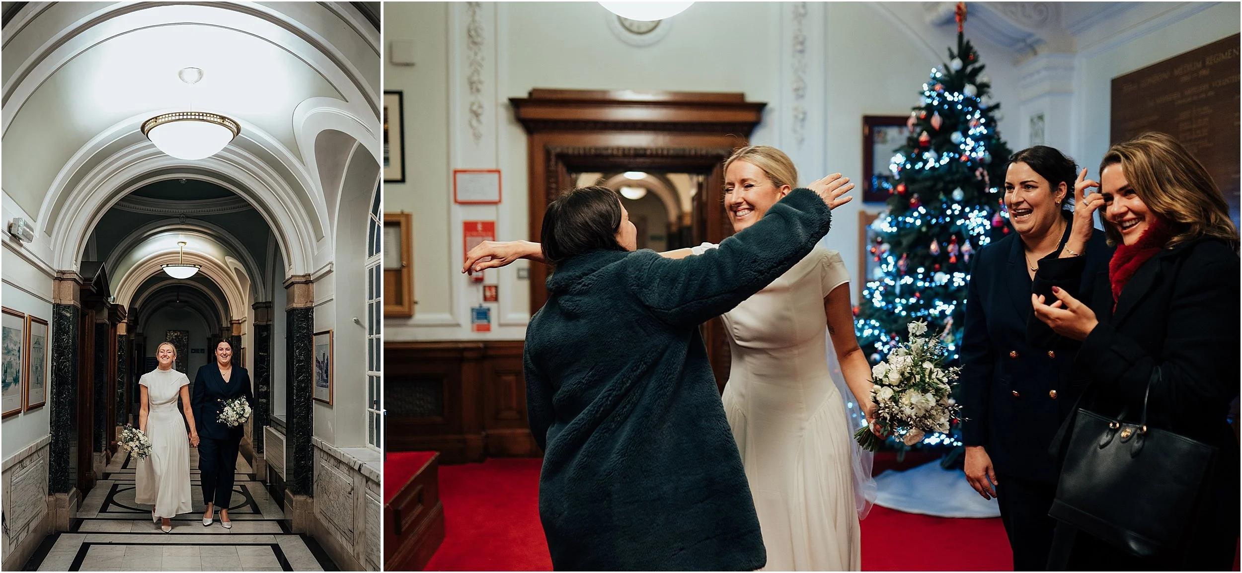 Wedding guests congratulating couple