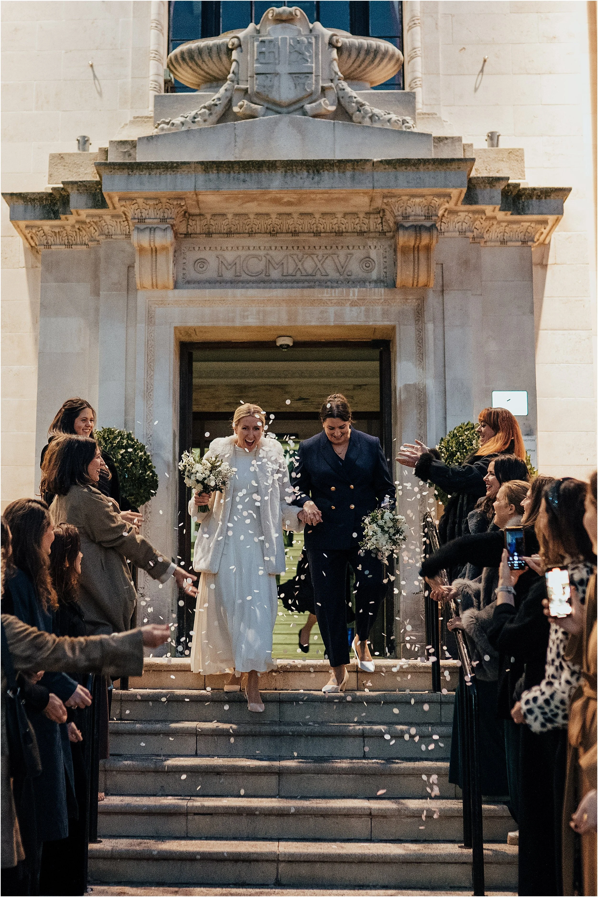 Confetti photo in winter at Islington Town Hall