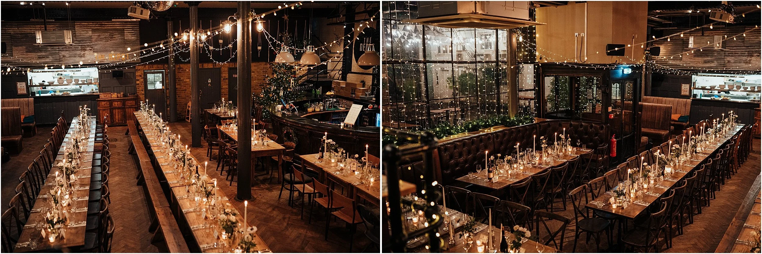The Depot Islington set up for Christmas wedding