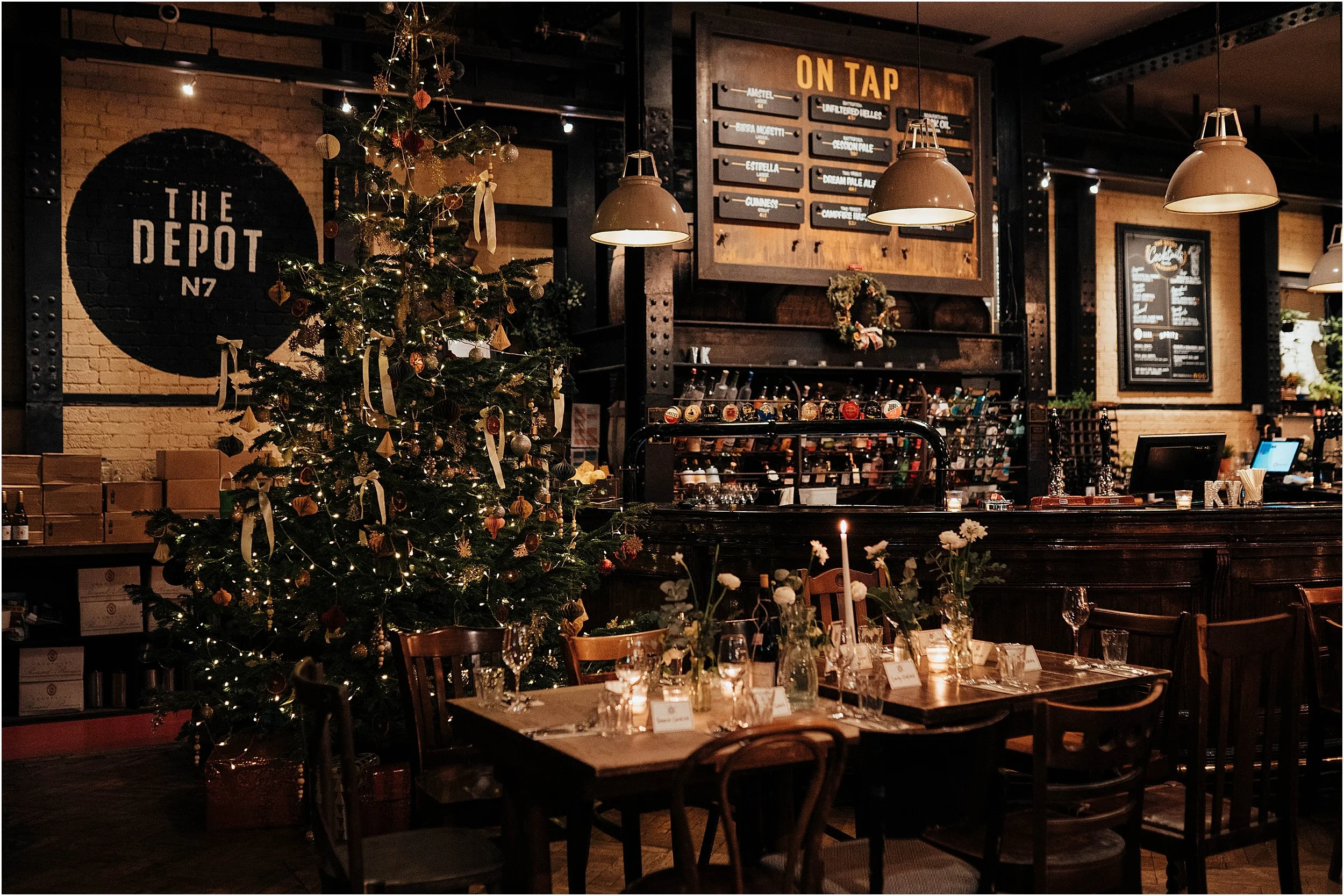 The Depot N7 venue decorated for Christmas wedding