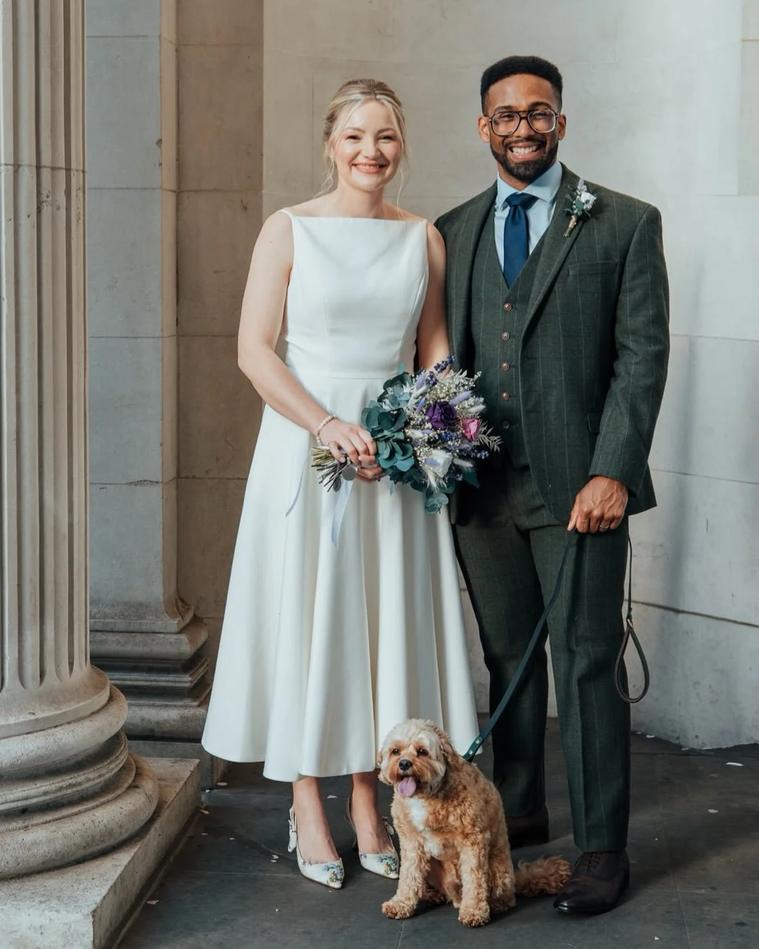 Caitlin &amp; Jon with the gorgeous pooch Albus at the Old Marylebone Town Hall! This was such a lovely intimate evening wedding and a walk around the local neighbourhood on a perfect warm May night. @adaytorememberlondon 
.
Hair and Make up: @lucent