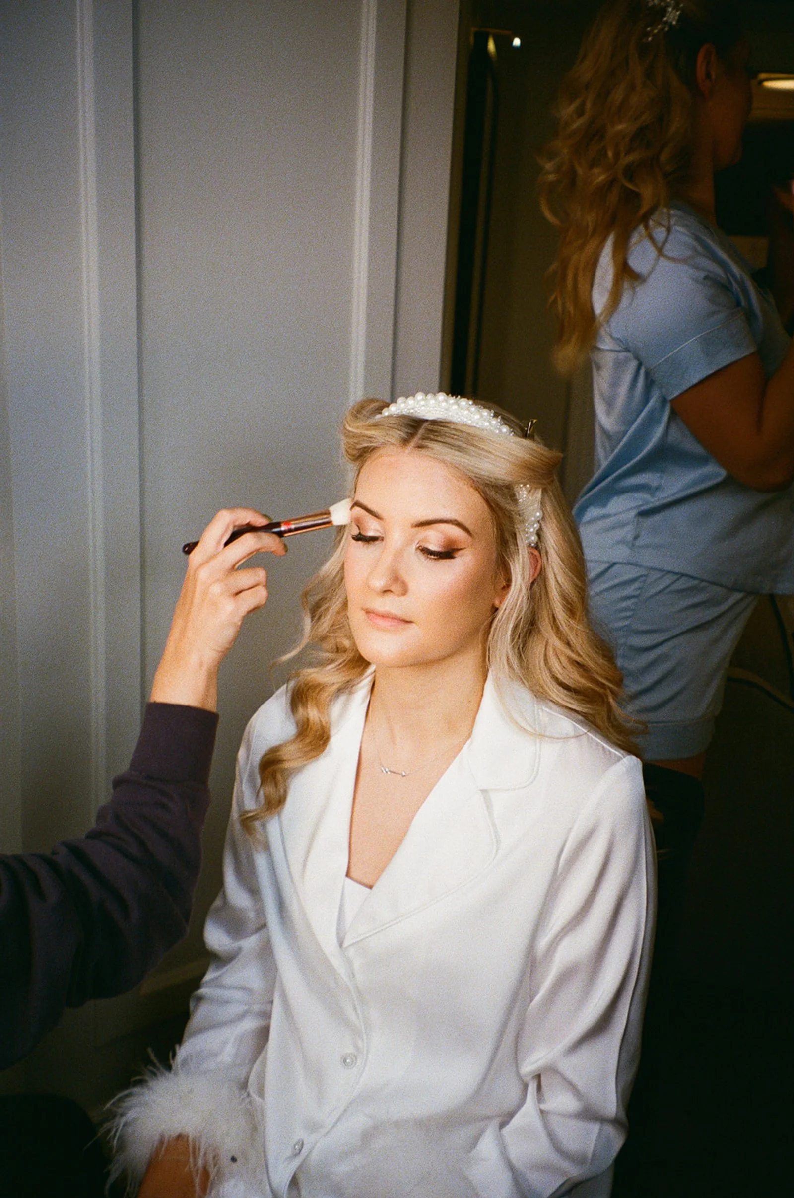 35mm film photo of bride getting ready