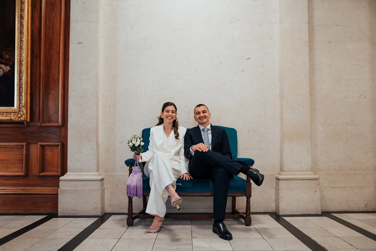 Couple waiting for the you plus two ceremony at Old marylebone town hall