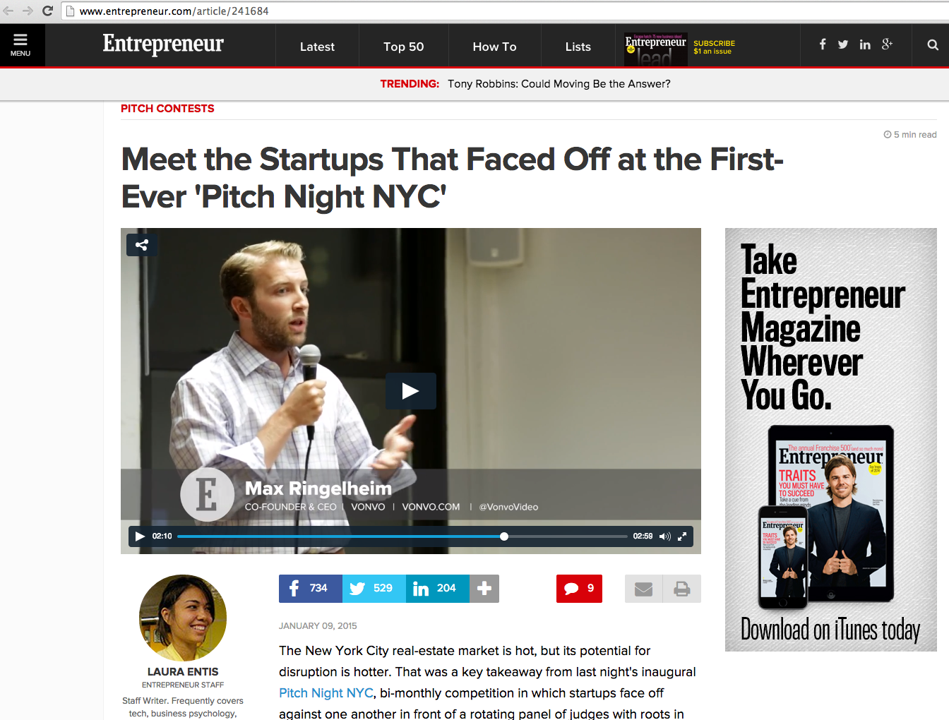 Max Ringelheim featured in Entrepreneur Magazine for Placing 3rd in Techstars Pitch Competition at AlleyNYC