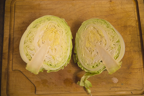 Halved cabbage