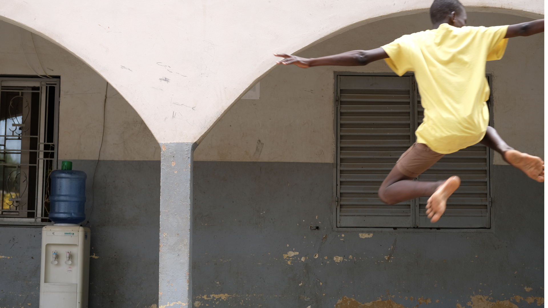 Fourteen year old Ibrahim get some serious air at a center for boys who've been impacted by the crisis. Some of them have been associated with armed groups, some of them were trying to get to Europe and got detained and turned back. At this safe hou…